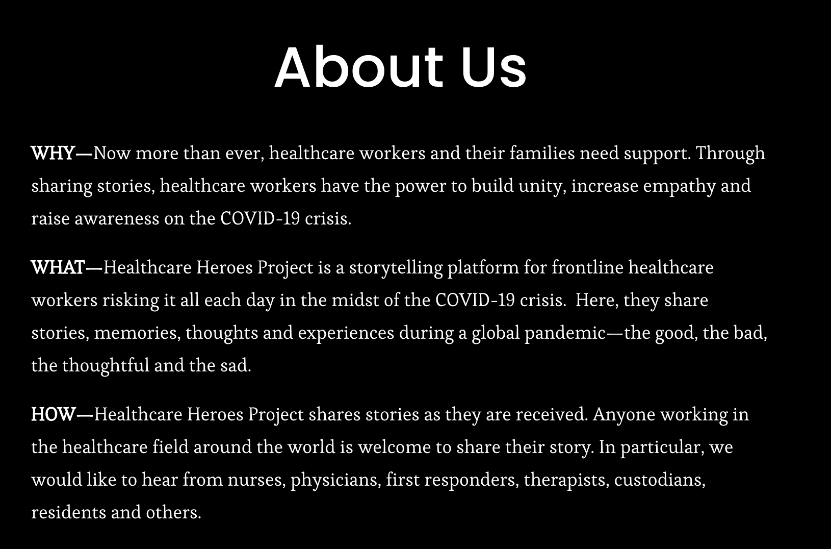 Healthcare Heroes Project About Us